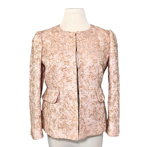 Red Valentino Metallic Textured Boucle Peplum Jacket Shimmer Pink Tan IT 44 US 6 - Picture 1 of 14